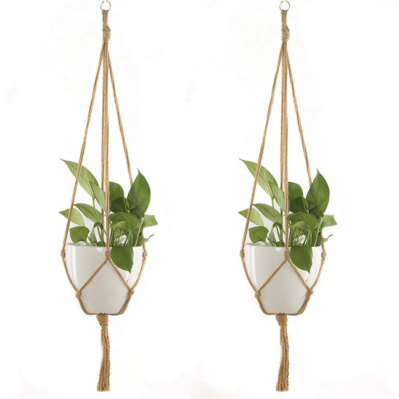 

1 Piece Jute Hanging Decoration Brown Handmade Rope Pots Holder Fine Hemp Rope Net Flower Pot Plants Lanyard 90cm105cm122cm