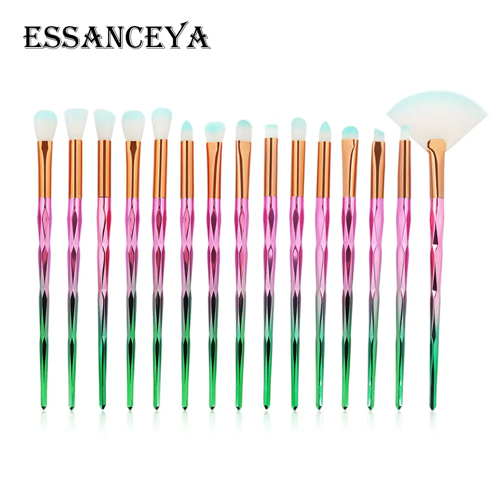 ESSANCEYA Горячая 11/21 шт. Русалка алмазные кисти для макияжа комплект рыбий хвост основа для макияжа лица Румяна Тени для век макияж кисть для смешивания кисти для макияжа - Handle Color: 15PCS