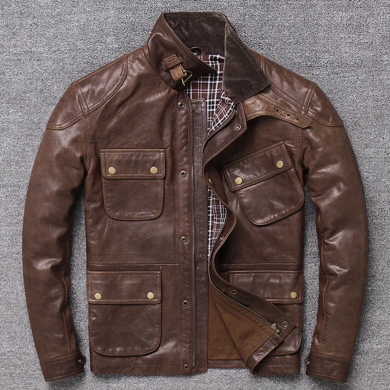 

Светильник тничья Одежда Легкий батик дерево паста Мульти Карманы стоячий воротник Ранняя осень пальто первый слой овчины куртка кожаное п...