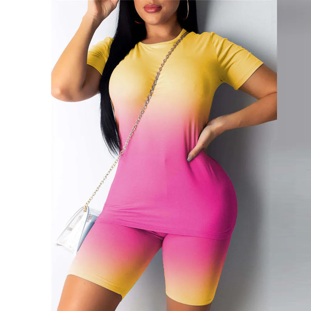 Женский спортивный костюм 2 шт./компл. неоновый Топ короткие штаны тренировочный