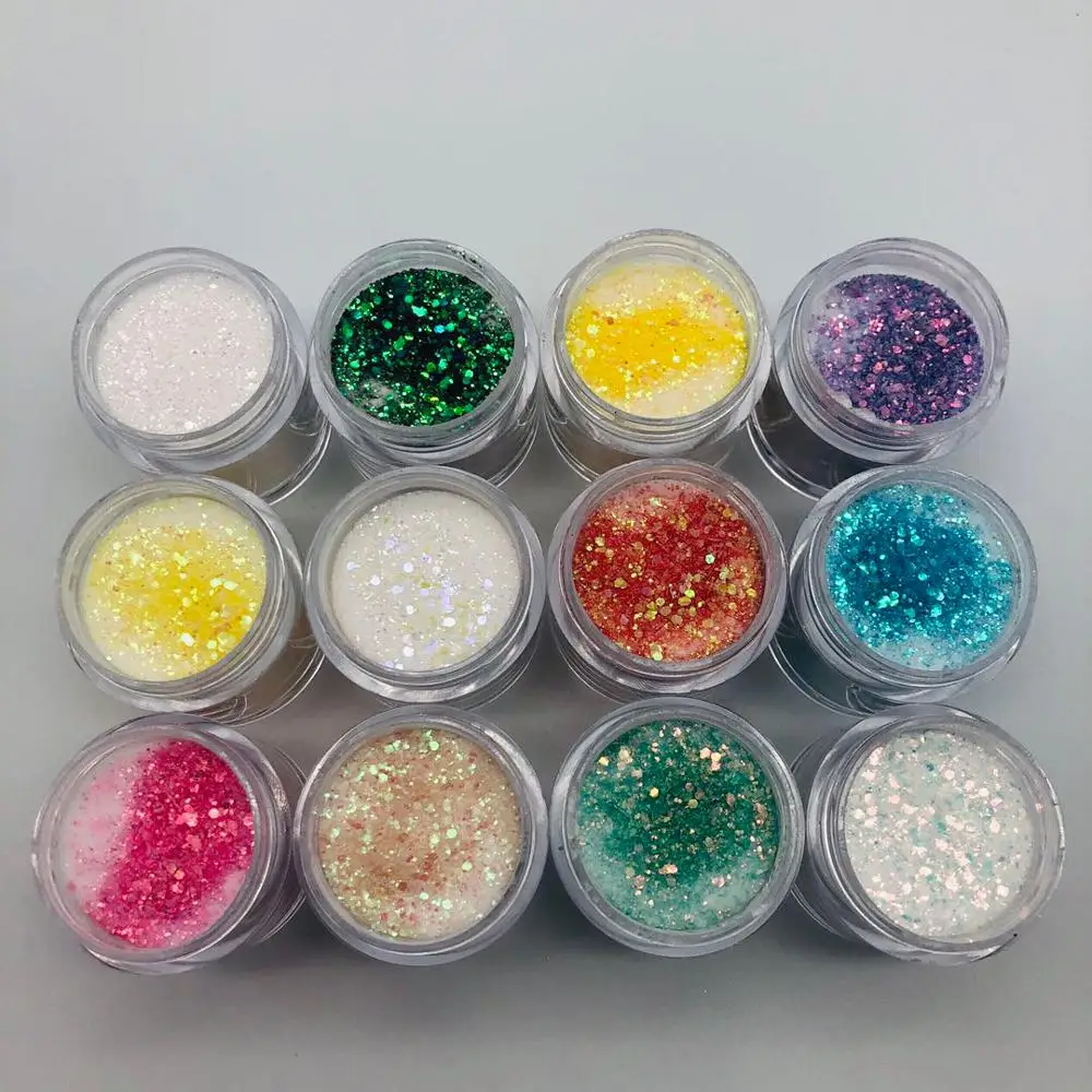 

Nail Glitters 12Bottle/lot Crystal Glitter Powders Holographic 3D Cosmetic Sequins for Body Face Hair Makeup Glitter CF2W-23RDSF
