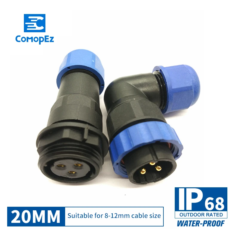 Водонепроницаемый соединитель SP20 тип IP68 Кабельный штепсельная вилка и гнездо 2 3 4