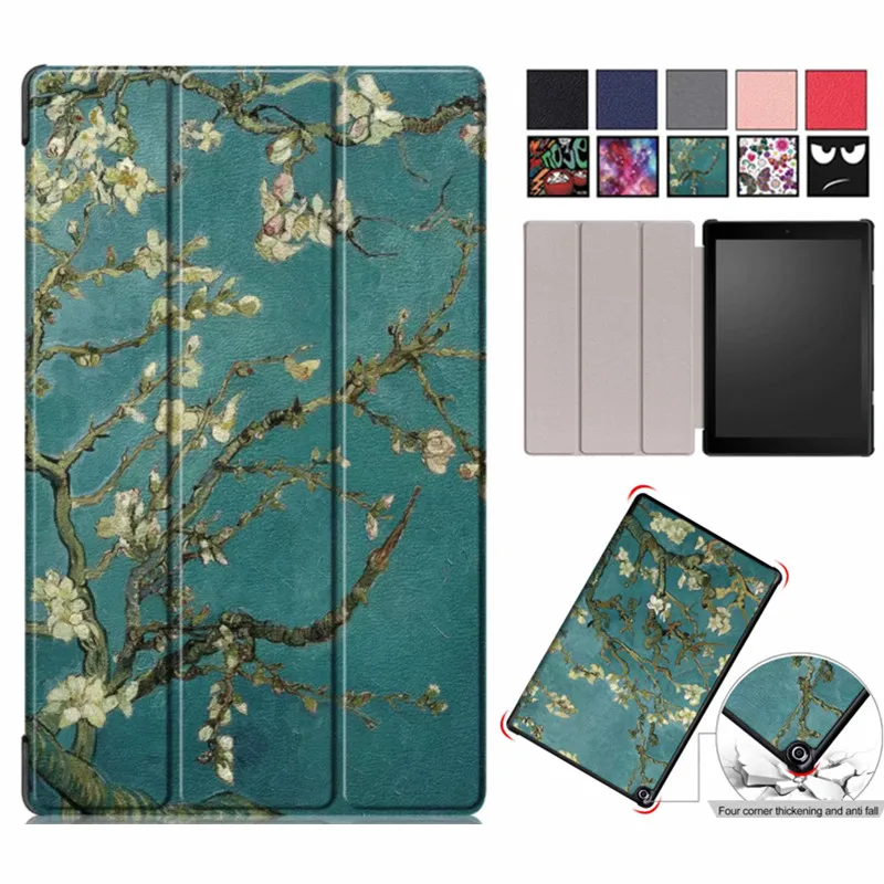 Цветной кожаный чехол книжка с рисунком Amazon Kindle Fire HD10 10 1 дюйма 2017/2019 ультратонкий