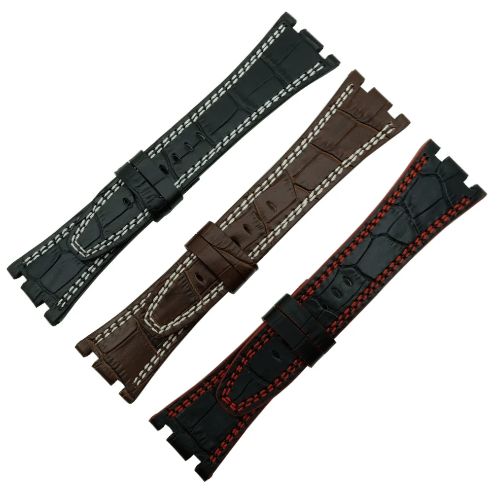 Handmade Genuine Leather For Audemars 28 mm Black Brown WatchBand for AP Watch Band Strap Replace