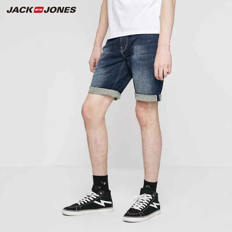 Мужские облегающие шорты JackJones однотонные джинсовые базовая Мужская одежда 219243518