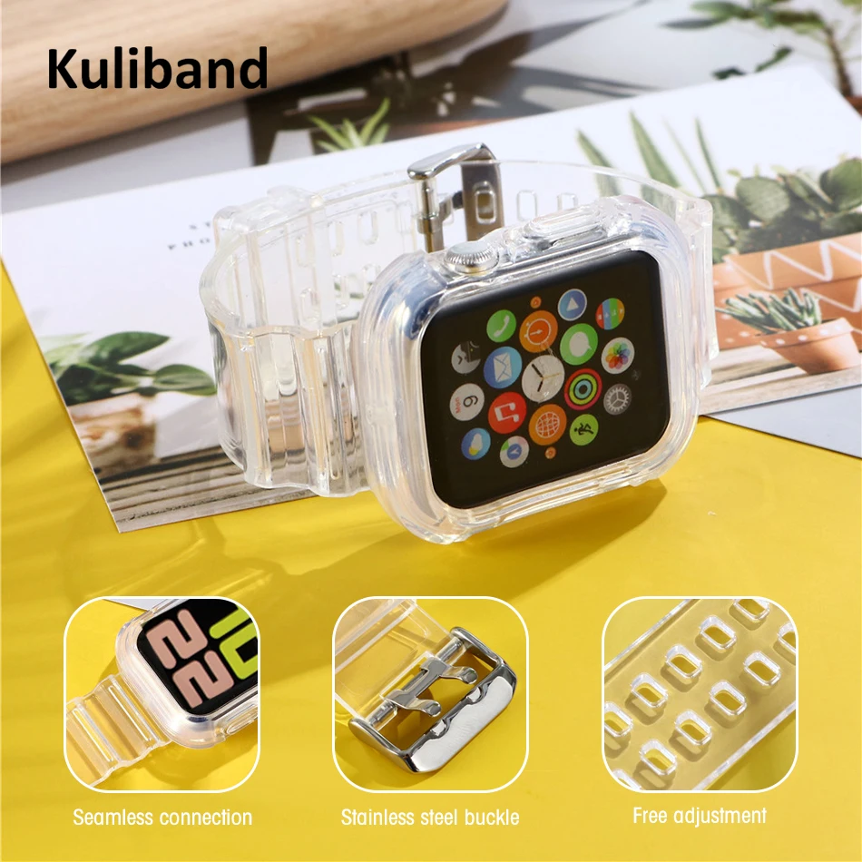 

Strap+Case For Apple Watch 6 SE 5 4 3 2 1 Watch Band 38mm 40mm Soft Transparent Silicone Sports Watchband 44mm 42mm for iwatch 6