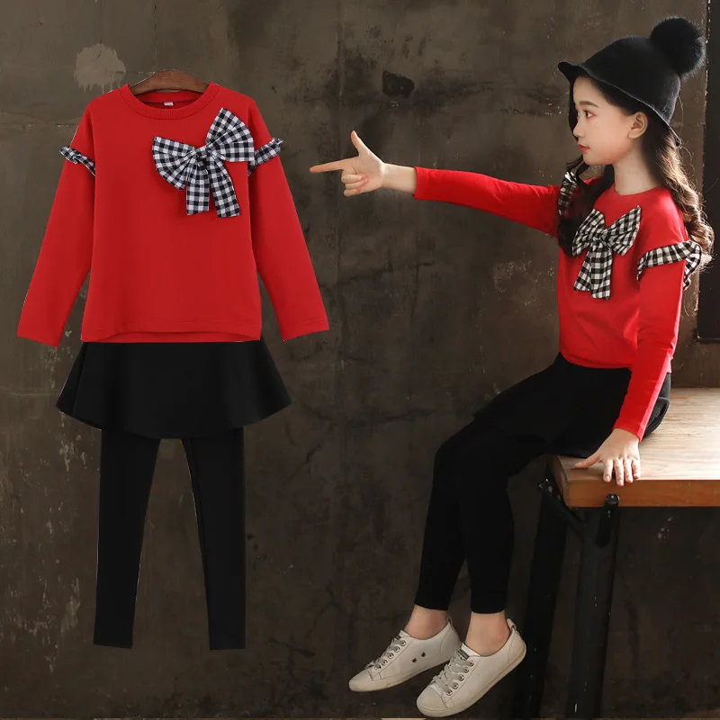 Коллекция 2020 года комплекты одежды для девочек на весну и осень топы с бантом