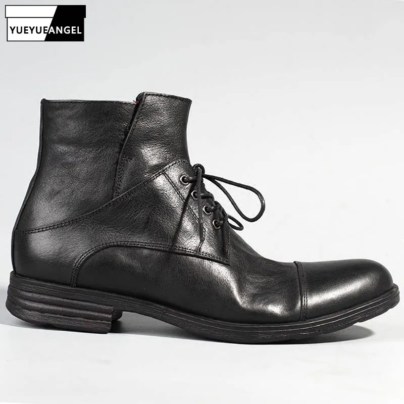 Винтажные мужские ботильоны из 100% натуральной кожи Повседневные рабочие ботинки