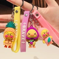 creative cartoon fruit duck keychain pendant doll couple accessories leather strap car key chain bag pendant unisex jewelry gift