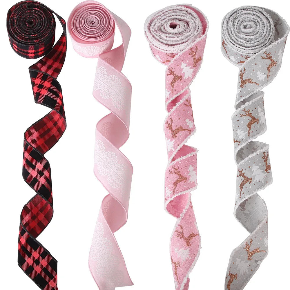 

2M Christmas Decorations Ribbon Burlap Ribbons Christmas Decoration for Home Xmas Tree Garland Wreath Bows DIY Gift Wrapping New