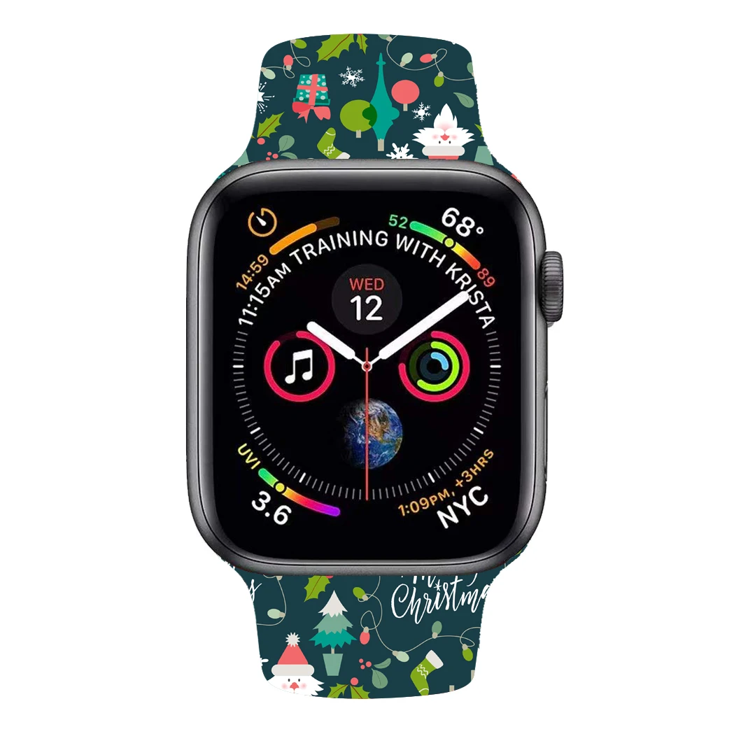 Ремешок для часов женский Силиконовый ремешок для Apple Watch 38 мм 42 мм 44 мм 40 мм милый Рождественский браслет Санта для iWatch серии 5 4 3 2 1 ремешок для часов подарок