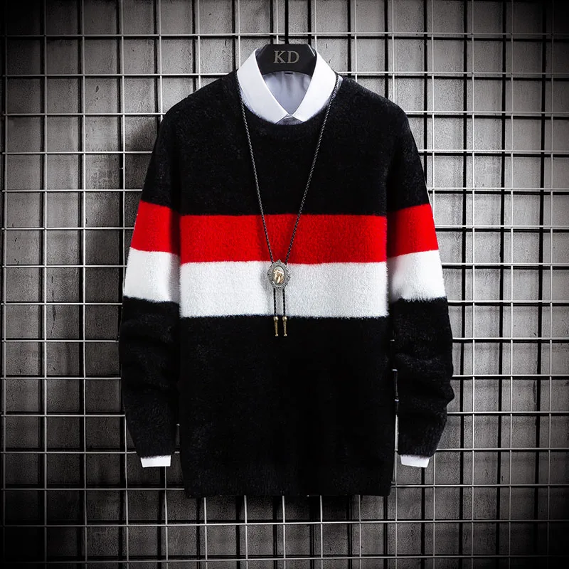 

2021 Mens Sweaters Pullovers Patchwork Winter Warm Casual Male Solid Knitted Turtleneck Wool Sweater Fashion Pullover Homme