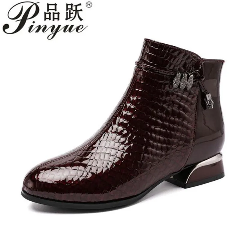 

Fashion Women Boots Pointed Toe Genuine Leather Ankle Boots 2022 Winter Warm Fur Plush Women Shoes Big Size 34 43