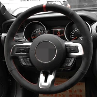 diy car steering wheel cover hand stitched non slip black suede for ford mustang 2015 2019 mustang gt 2015 2019