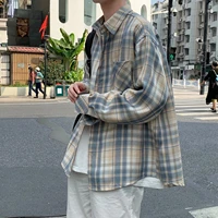 youth hong kong style literary plaid shirt male long sleeved spring casual korean retro chic handsome shirt jacket