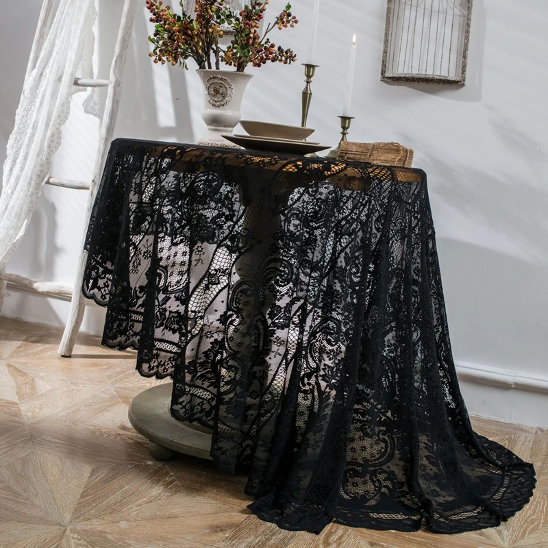 Round Table Cloth Hollow Black Lace Tablecloth Wedding  Banquet Decor Table Cover Dining Coffee Table Spread Diam 150/190cm