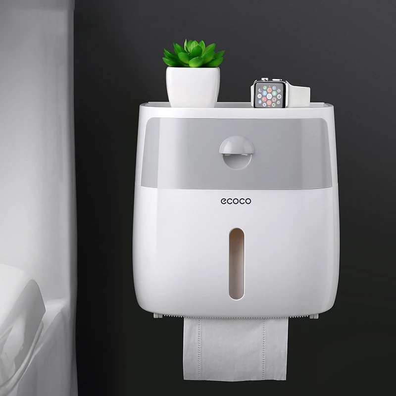 Gray Держатель туалетной бумаги настенный WC бумажная коробка для салфеток диспенсер Многофункциональный пластиковый держатель туалетной бумаги для ванной комнаты коробка для хранения - Цвет: Gray