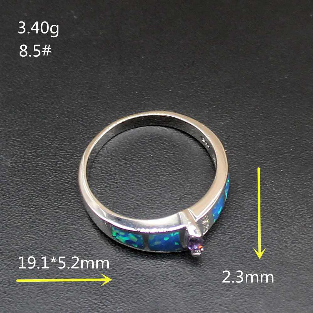 Gemstonefactory Jewelry Big Promotion Single Unique 925 Silver Blue Opal Amethyst Women Gifts Band Rings 8.5# 20214479