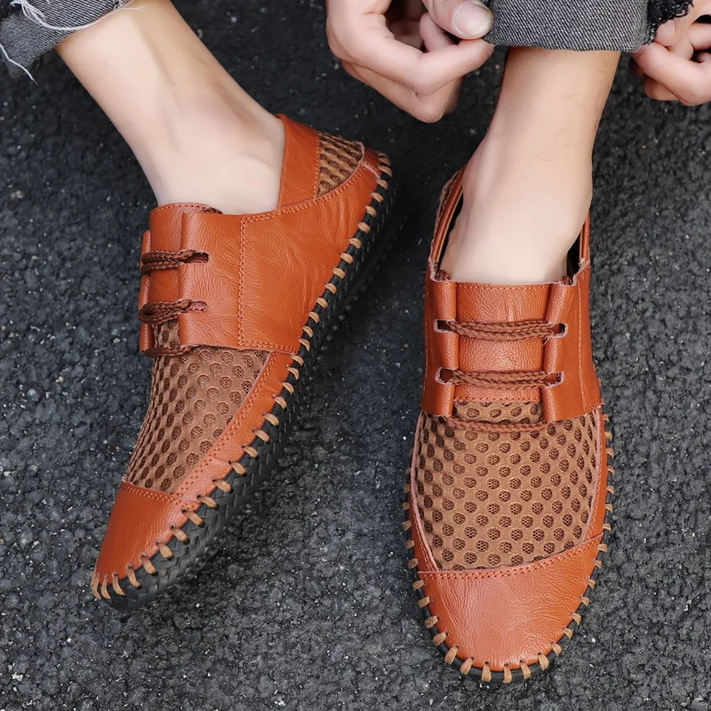 Мужские летние туфли на плоской подошве лоферы дышащая повседневная обувь для