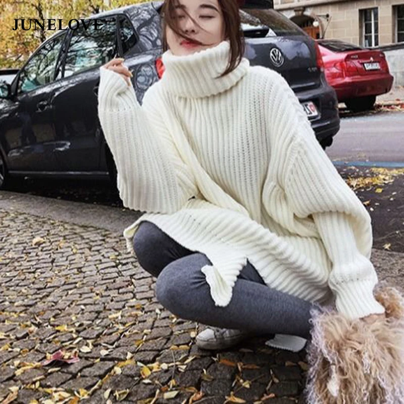 Women Winter Turtleneck Sweaters Vintage Loose Female Long Pullovers Casual Streetwear Lady Warm Korea Tops | Женская одежда
