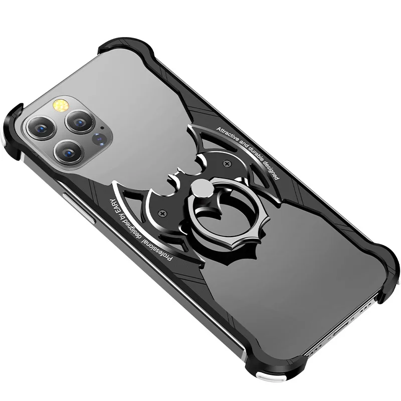 

Bat Design Bumper with Airbag Metal Case for iPhone 12/12 Pro/12 Pro Max/12 Mini shell with Ring Holder back cover case