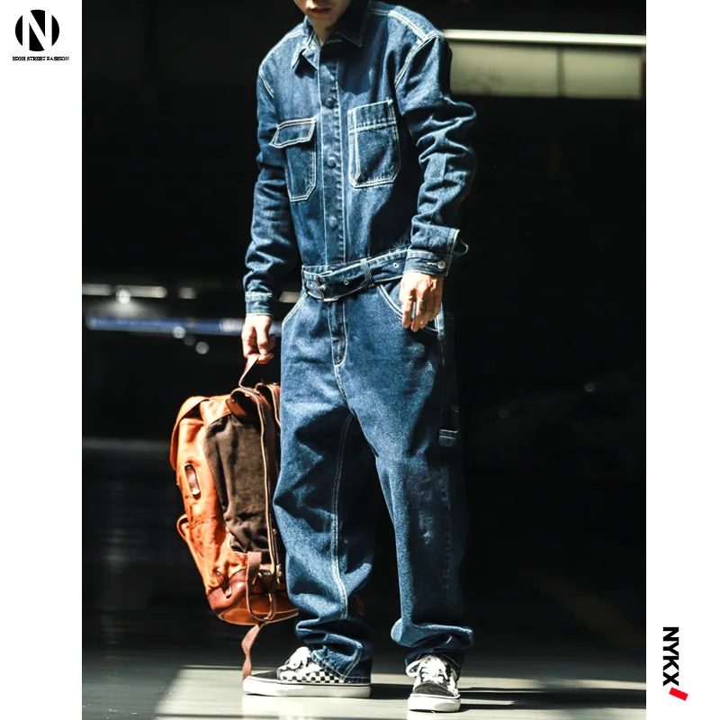 Новый модный джинсовый комбинезон в стиле ретро для мужчин на весну и осень