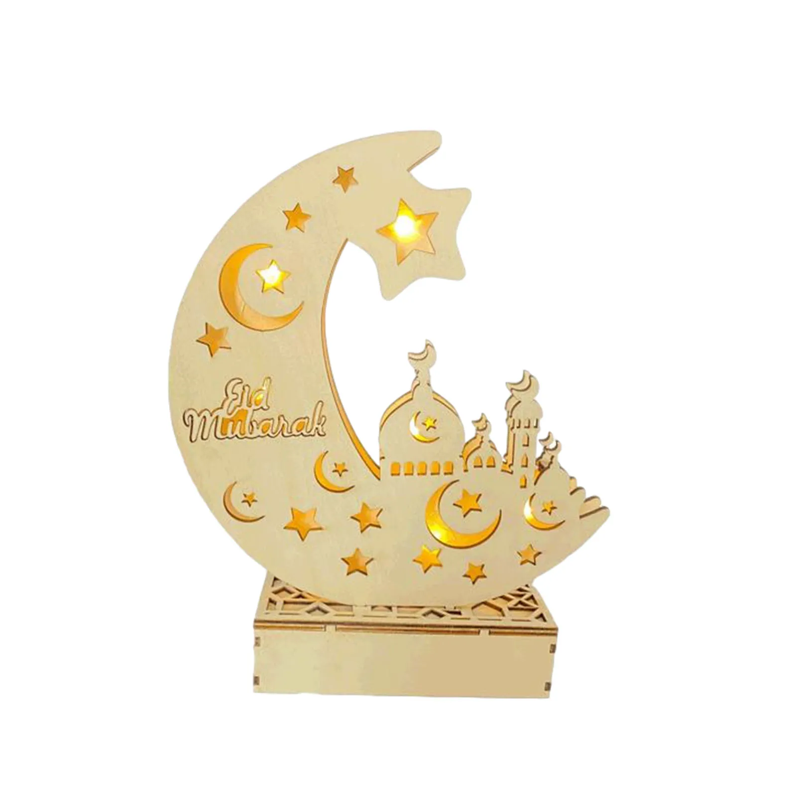 

EID Mubarak Led Night Light Ramadan Moon Shape Wooden Ornament Islamic Muslim Home Party Decorations Kareem Gift