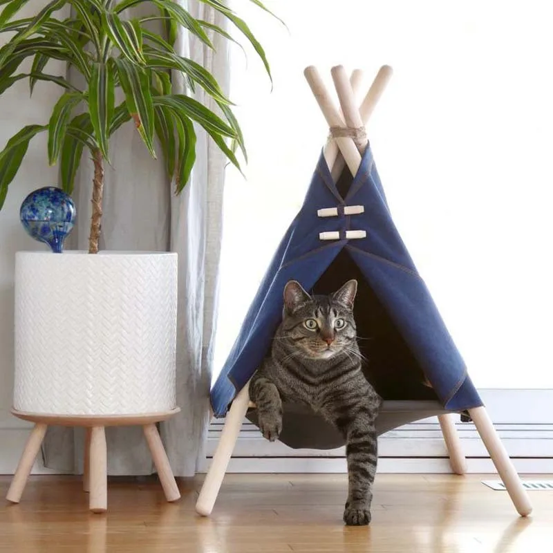 pet folding cone tent cat house portable tent outdoor indoor linen pet tent supplies washable breathable cage free global shipping