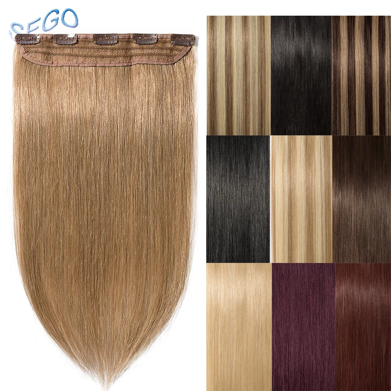 SEGO "-24" 40 г-60 г прямые человеческие волосы для наращивания на заколках чистый и фортепианный цвет волосы на заколках человеческие волосы для наращивания 1 p/w 5 клипов