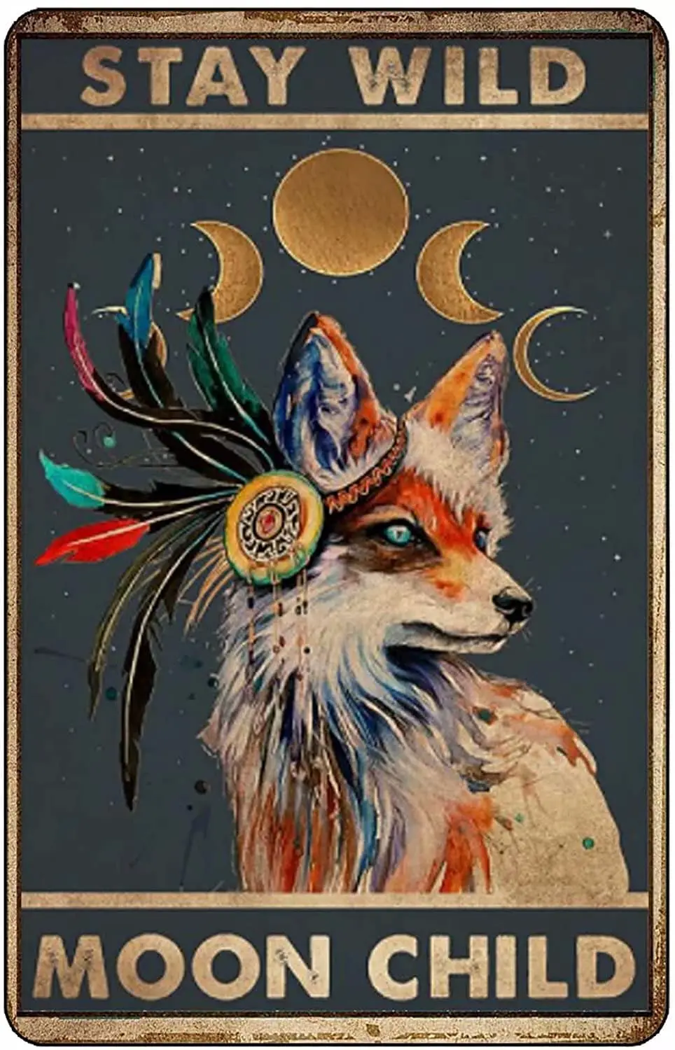 

Fox Metal Tin Sign,Stay Wild Moon Child,Retro Tin Sign for Home Hotel Bar Cafe Outdoor Wall Decoration 8x12 Inch