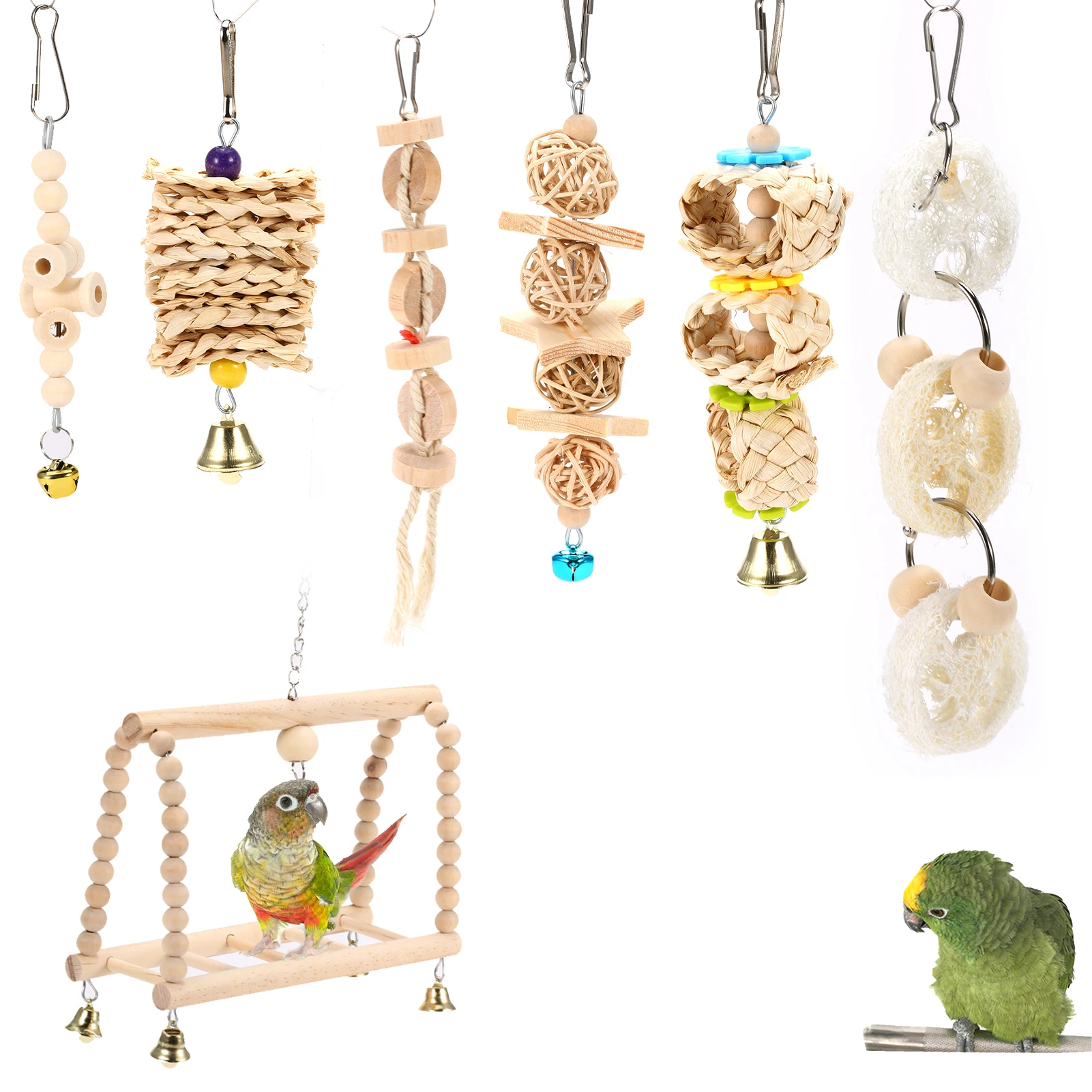 

Parrots Toys And Bird Accessories Bird Toys 7pcs Bird Swing Toys Swing Stand Chewing Hanging Toys for Parrots Birds Reliable