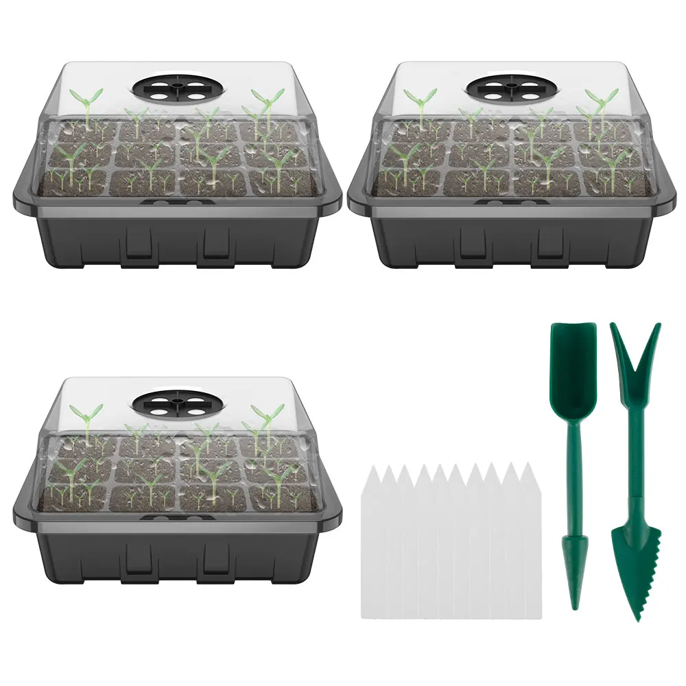 

3 pcs 12 Hole Greenhouse Propagation Box & 1pair Seedling Riser Plants Tray Indoor Mini Greenhouse Propagation Sets with Lid