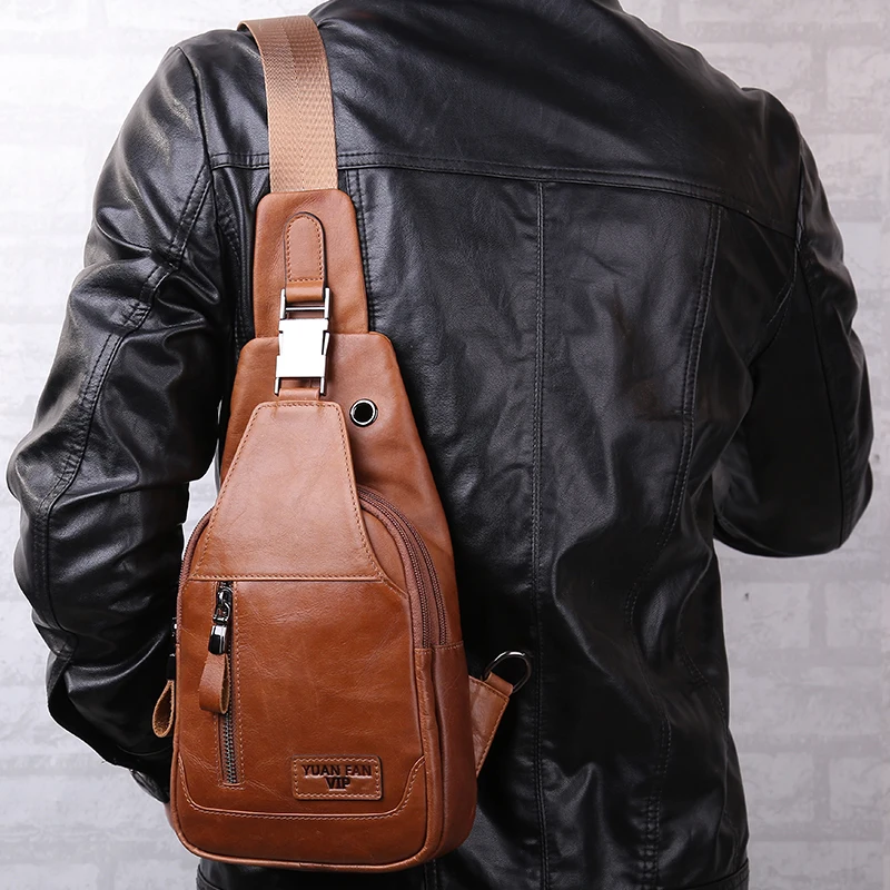 Мужская нагрудная сумка мессенджер из натуральной кожи повседневная дорожная