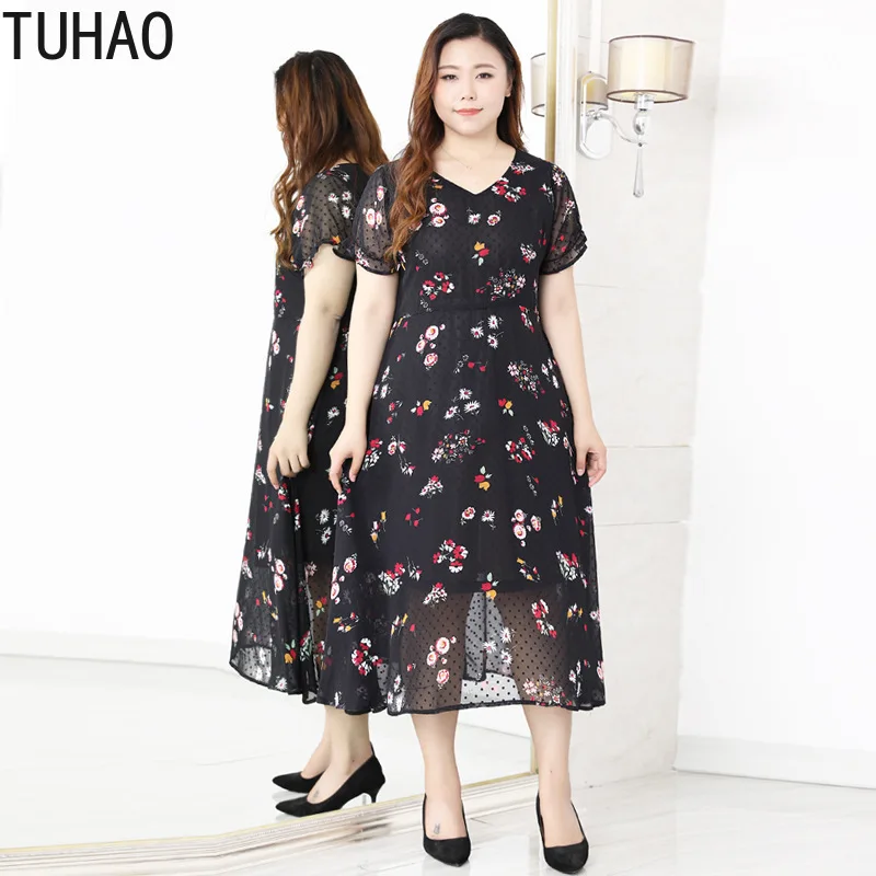 

TUHAO 10XL 9XL 8XL 7XL 6XL Oversized Summer Chiffon Dress Elegant Print Dresses for Women Large Size Mother Mom Dresses WM93