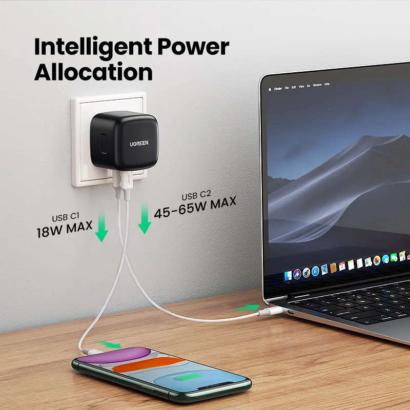 ugreen 65w gan charger uk plug quick charge 4 0 3 0 usb type c qc pd usb charger fast charger for iphone xiaomi laptop tablet free global shipping