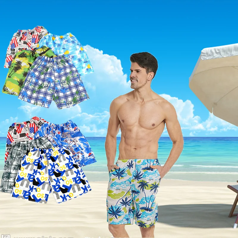 Мужские повседневные пляжные шорты с карманами и принтом спортивные для работы