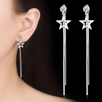 womens fashion long box chain tassel drop earrings hollow pentagram star shiny crystal charming dangle earring jewelry gifts