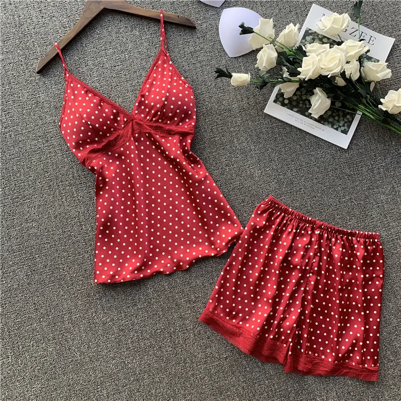 Женские пижамные комплекты с шортами Сексуальная атласная летняя Пижама