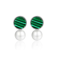 s925 sterling silver malachite pearl stud earrings