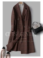 BornSra Double-Sided Cashmere Coat Female 2020 New Korean Plaid Long Temperament warm slim soft Woolen Coat for winter
