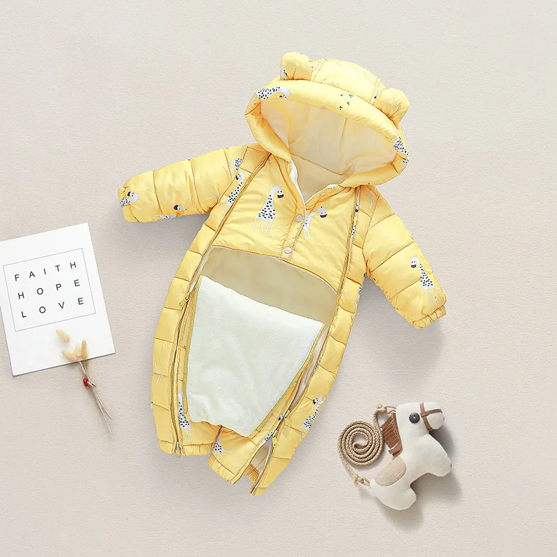 

2020 Winter Baby Snowsuit Hooded Plus Velvet Jumpsuits For Children Warm Baby Girl Rompers Toddler Infant Winter Overalls Coat