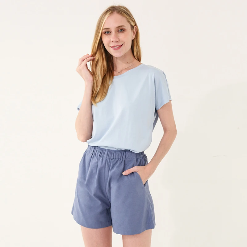 

Loose Soft Cotton Spandex Shorts Black Blue Casual Running Summer Women Pockets Shorts Workout Wear Plus Size M30182
