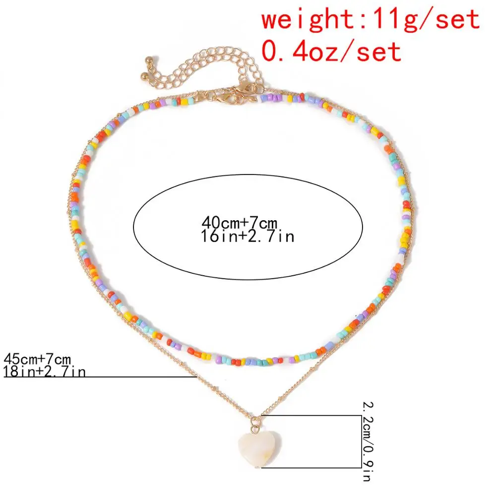 

Boho Rainbow Seed Bead Chain Necklace Summer Beach Punk Multilayer Resin White Color Love Heart Pendant Choker for Women Jewelry