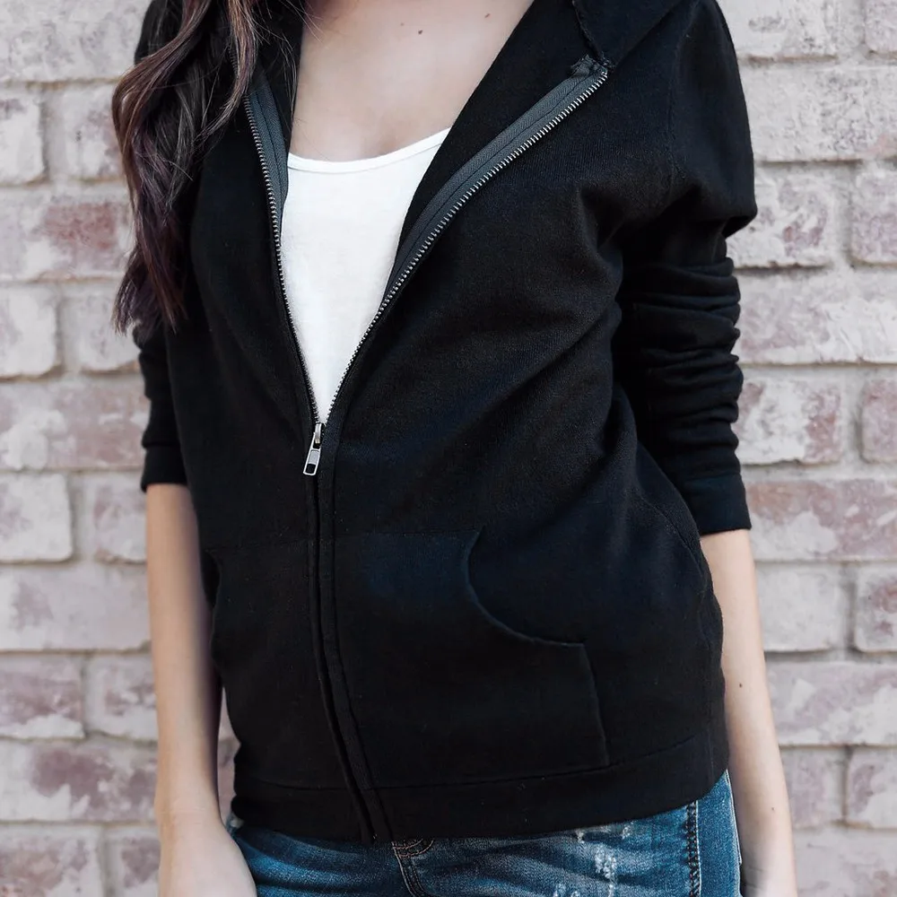 Женские свободные топы с длинным рукавом пальто капюшоном на молнии спереди