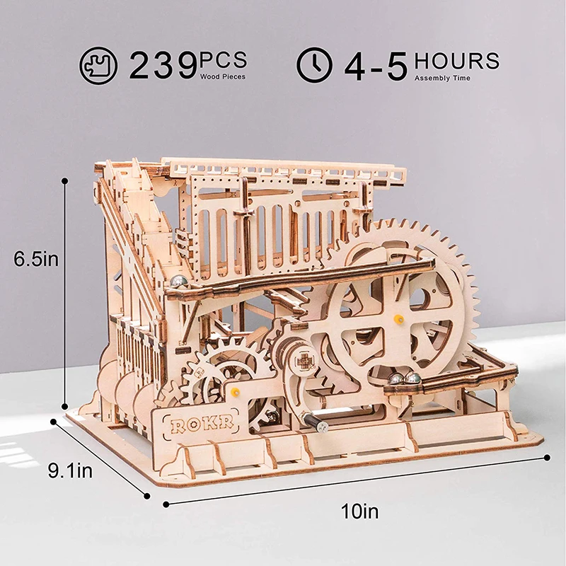 ROKR DIY мраморная игра 3D деревянная головоломка зубчатый привод Cog модель американских горок Строительный набор игрушки для детей и взрослых LG502