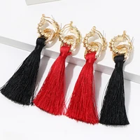 komi bohemian metal silk fabric tassel dangle earrings for women handmade long silk fringed dangles earrings brinco k1122