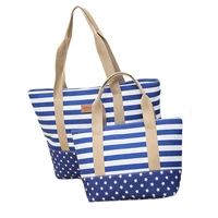 6pcs lot canvas shopping bag women coloured stripe dot beach bag college wind lounge leisure tote