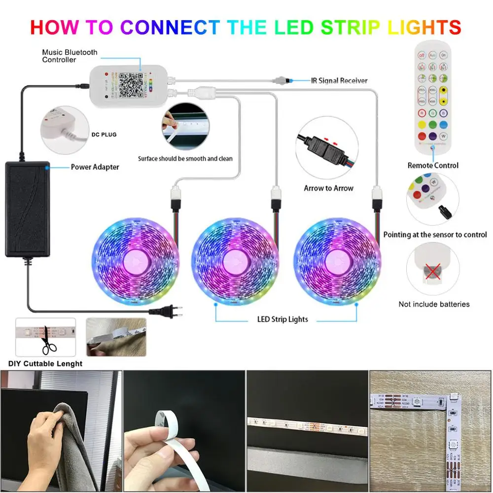 

Led Strip Light RGB 5050 2835 Bluetooth TV Backlight Waterproof Led Lights with Remote Control LED Lamp Christmas Outdoor Decor