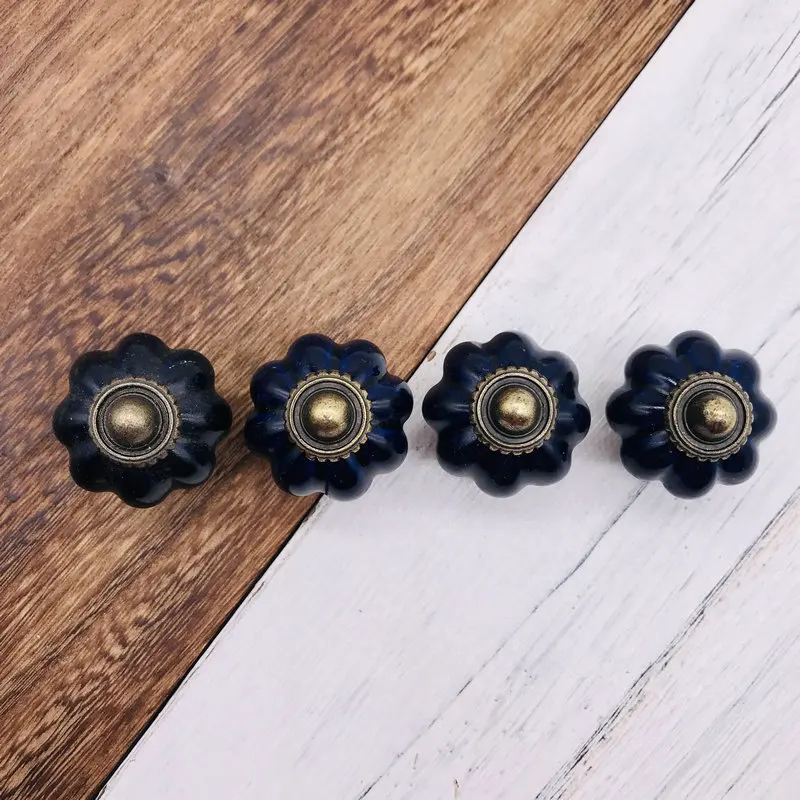 8 шт. в европейском стиле кобальтовые синие керамические ручки форме тыкв