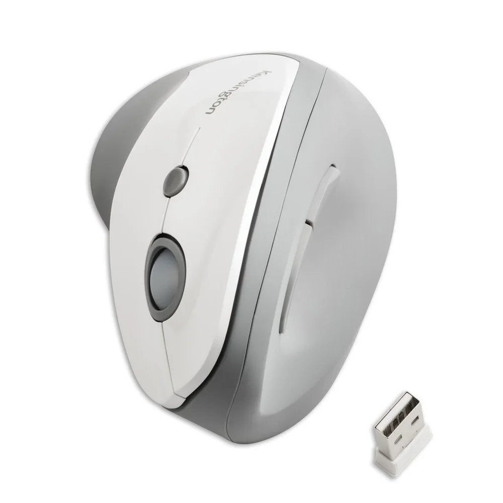 Kensington Wireless Mouse Vertical Ergonomic 2.4Ghz Customizable Six Buttons 1600DPI with Retail Packaging Gray K75520WW